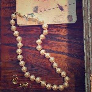 Napier Pearl Necklace and Gold Knot Clip Earrings